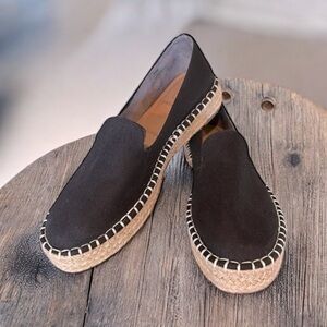 Joie Cara Platform Espadrille Loafers Black Linen Women’s Size 8.5